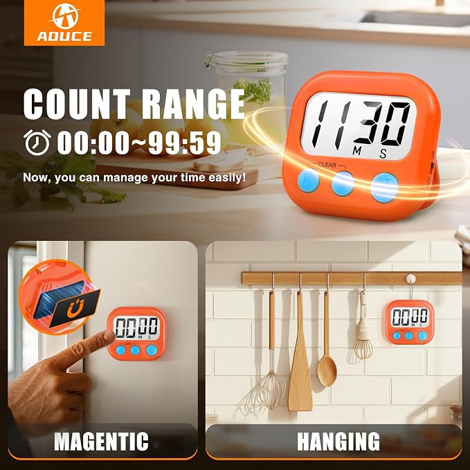 6 Pack Digital Kitchen Timer for Cooking Big Digits Loud Alarm Magnetic Backing - Image 4