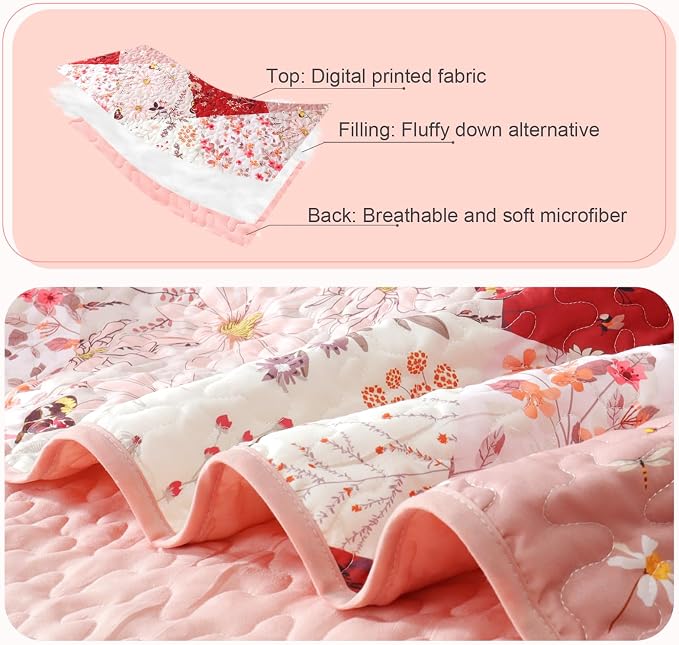 Whale Flotilla Patchwork Quilt King Size, Extra Soft Boho Floral Bedspreads - Image 5
