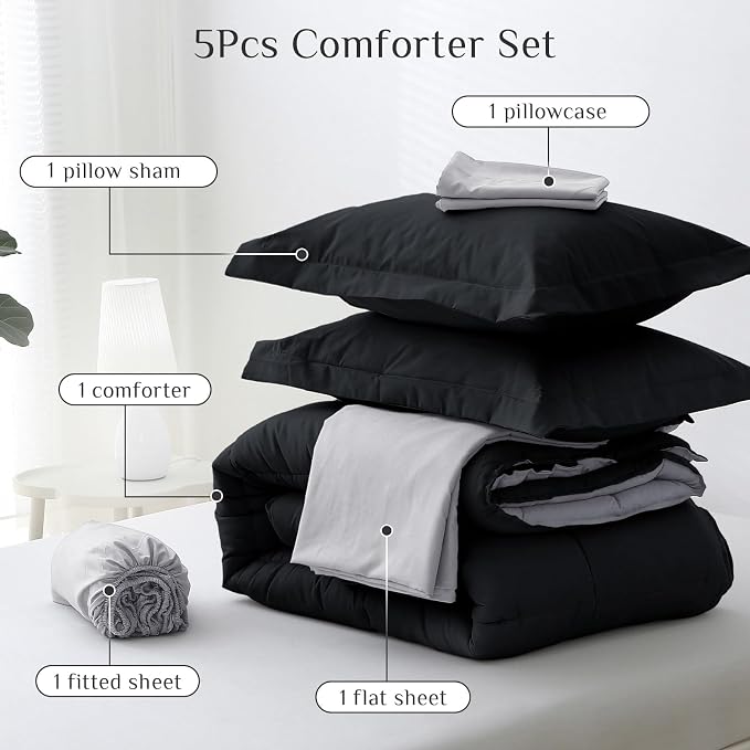 JOLLYVOGUE Twin Comforter Set, Ultra-Soft Bed in a Bag Twin Size 5 Pieces - Image 5