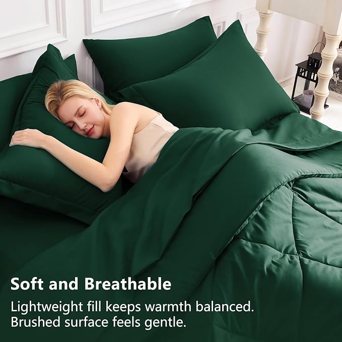 CozyLux Oversized King Comforter Set Emerald Green, 7 Pieces Bed in a Bag - Image 3