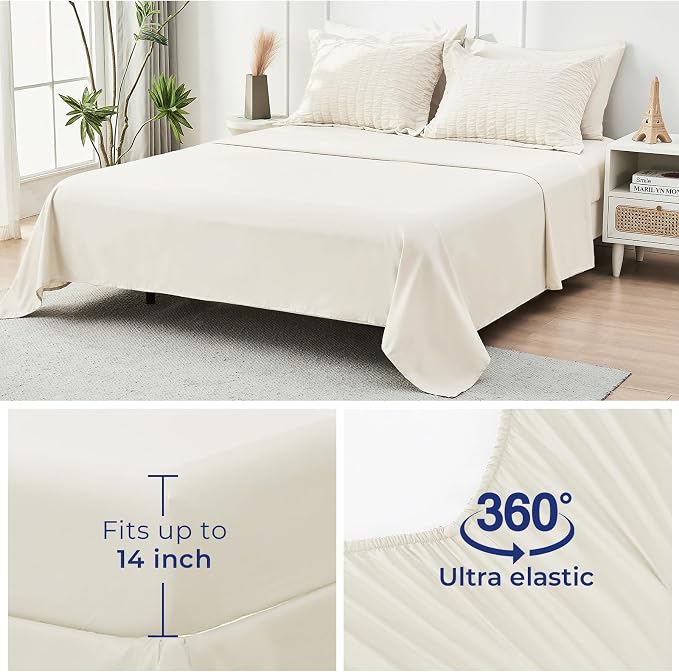 HYMOKEGE Ivory Oversized King Comforter Set Seersucker 7 Pieces, All Season - Image 6