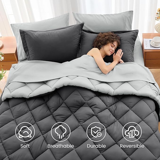 MUXHOMO 7 Pieces Oversized Queen Comforter Set, Reversible Bed in a Bag - Image 6