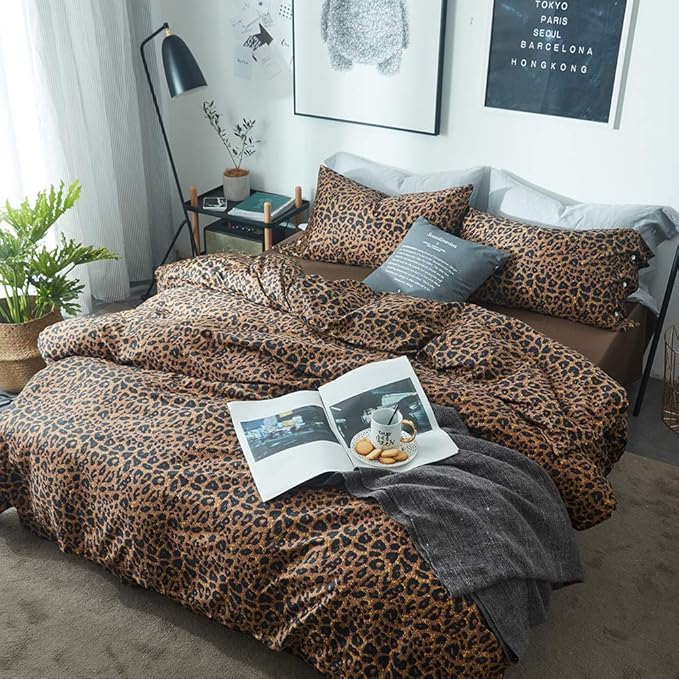 mixinni Leopard Print Duvet Cover Queen Size Long Staple Cotton Queen Bedding - Image 2
