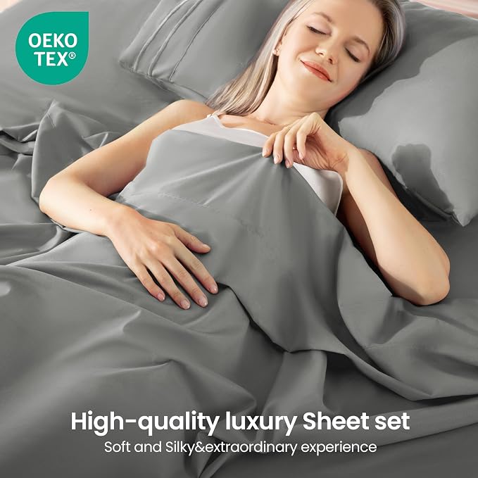 ROSE&RISY Light Grey Queen Sheet Set, 4 Pieces Soft Bedding Queen Sheet Set - Image 2