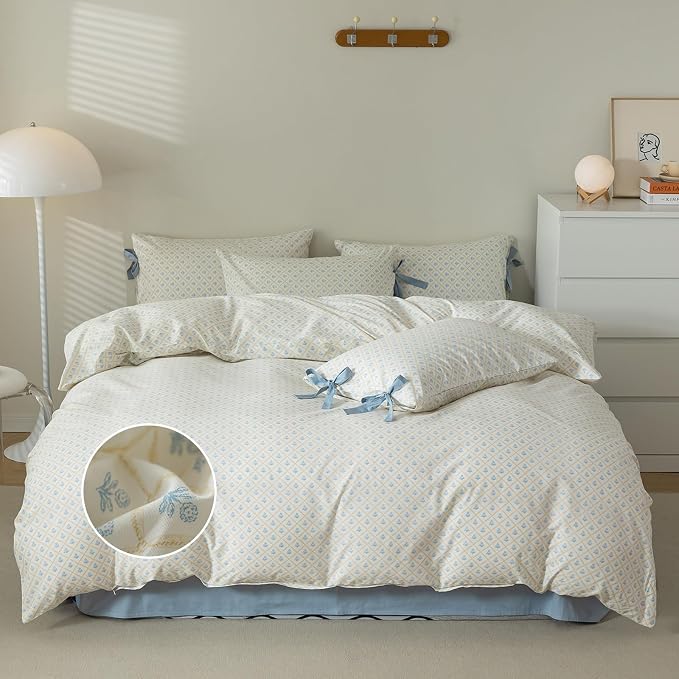 mixinni Blue Floral Duvet Cover Set Queen - Image 2