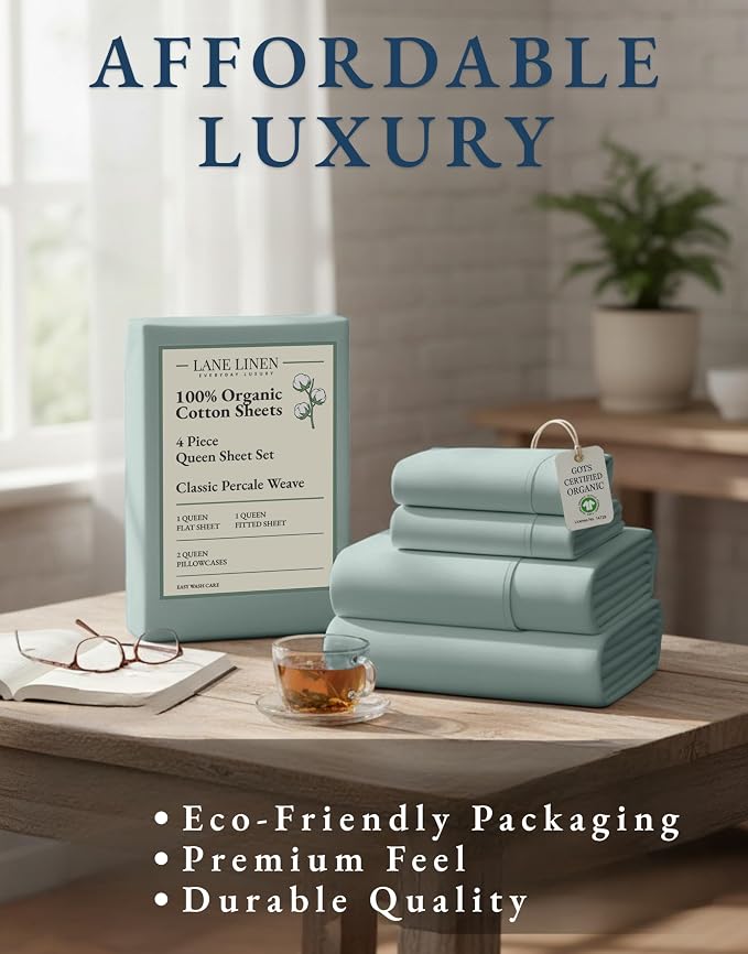 LANE LINEN 100% Organic Cotton Eco Friendly Sustainably Produced Queen Sheets - Image 8