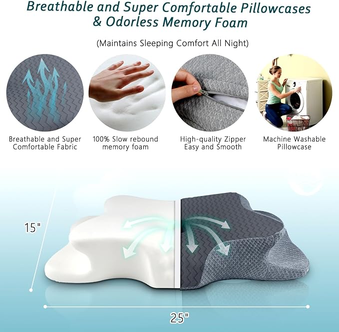 CHxxy Cervical Pillow for Neck Pain Relief, Memory Foam Pillows, Ergonomic - Image 6