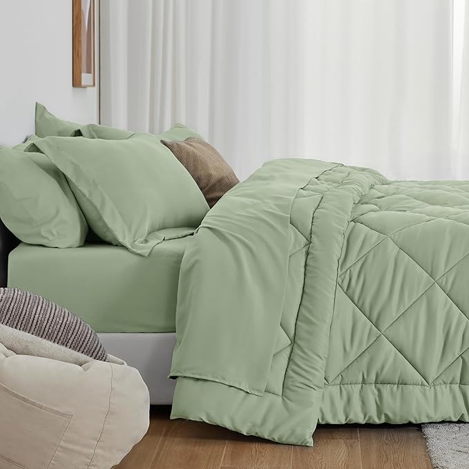 Love's cabin Full Comforter Set Sage, 7 Pieces Full Bed in a Bag, All Season - Image 3