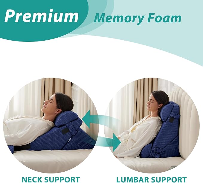 Bedluxe Adjustable 4pcs Bed Wedge Pillow Set, Memory Foam Wedges Pillow Post - Image 4