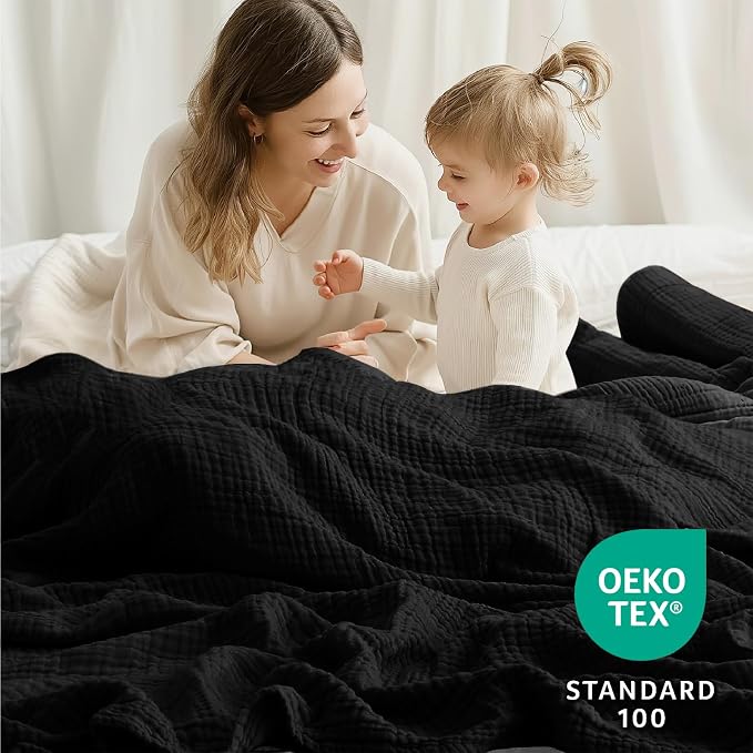 100% Cotton Muslin Blanket Queen 90" x 90", 6 Layers Breathable and Lightweight - Image 6