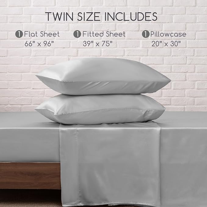 MR&HM Satin Bed Sheets, Twin Size Sheets Set - Image 7