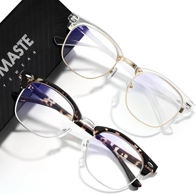 Blue Light Blocking Glasses Vintage Half Frame UV Clear Lens Anti Eyestrain by AOMASTE