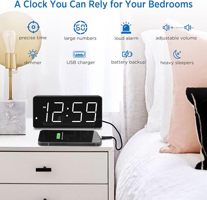 Peakeep Digital Alarm Clock for Bedroom Bedside, Loud Alarm Clock for Heavy - Image 7