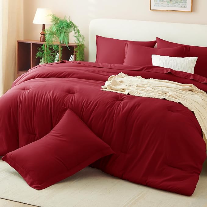 CozyLux Twin XL Comforter Set Dark Red, 5 Pieces Bed in a Bag Twin Extra Long - Image 8