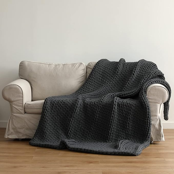 YnM 100% Cotton Weighted Blanket, Handmade Chunky Knitted Throw, No fillers - Image 3