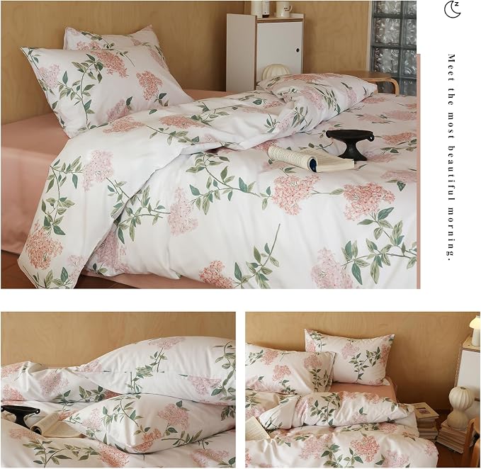MKXI Flower Duvet Cover Girl Duvet Cover Full Pink Lilac Floral White Print - Image 3