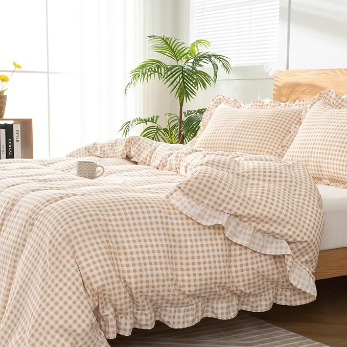 Gingham Duvet Cover Queen Size, 3 Pieces Soft Breathable Microfiber Plaid - Image 6