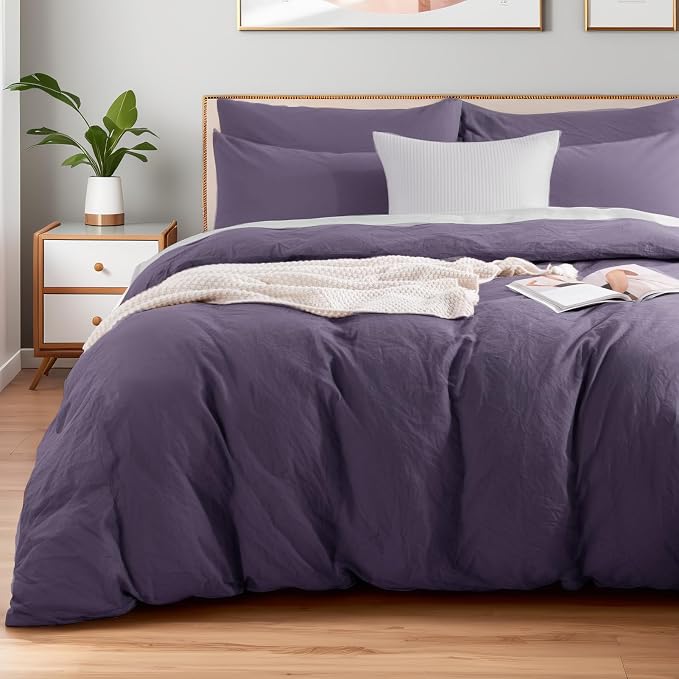 NEXHOME PRO 100% Washed Cotton Duvet Cover Queen Size, Ogranic Natural Linen by NEXHOMEPRO