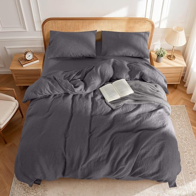 LBRO2M 100% France Linen Duvet Cover Set Cal King Size 3 Pcs Natural Flax - Image 2