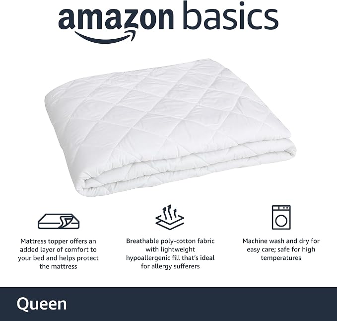 Amazon Basics Hypoallergenic Quilted Plush and Breathable Mattress Topper Pad - Image 2