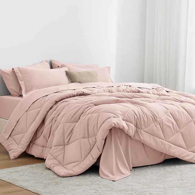Love's cabin Twin Comforter Set Pink, 5 Pieces Twin Bed in a Bag, All Season by Lovescabin