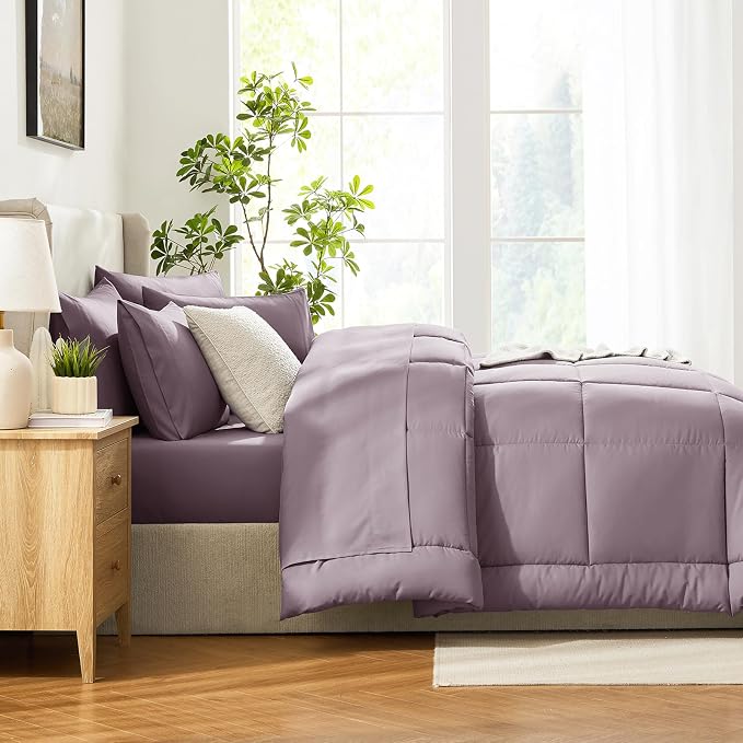 CozyLux King Size Comforter Set Dusty Purple, 7 Pieces Bed in a Bag, Bedding Set - Image 9