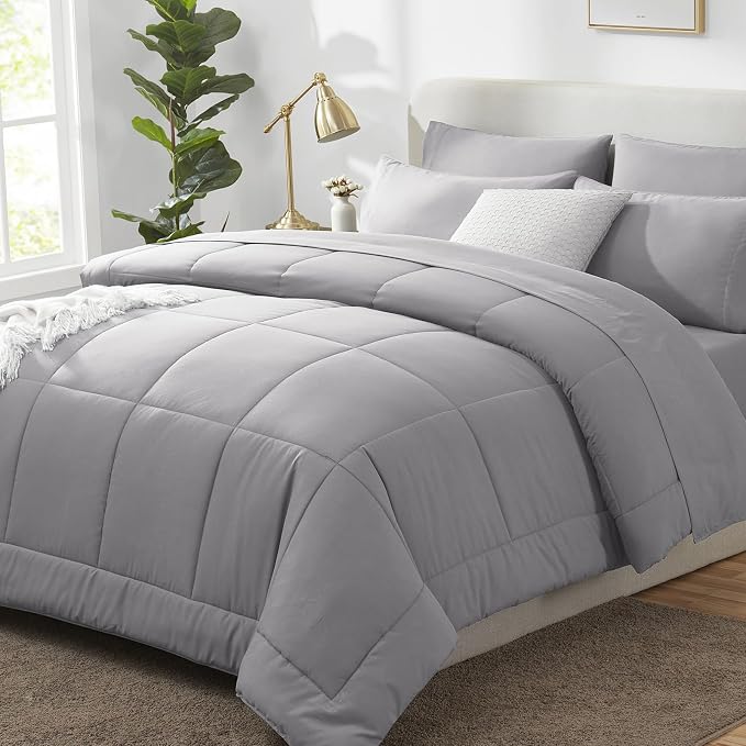 CozyLux Full Size Comforter Sets Grey, 7 Pieces Bed in a Bag, All Season by CozyLux