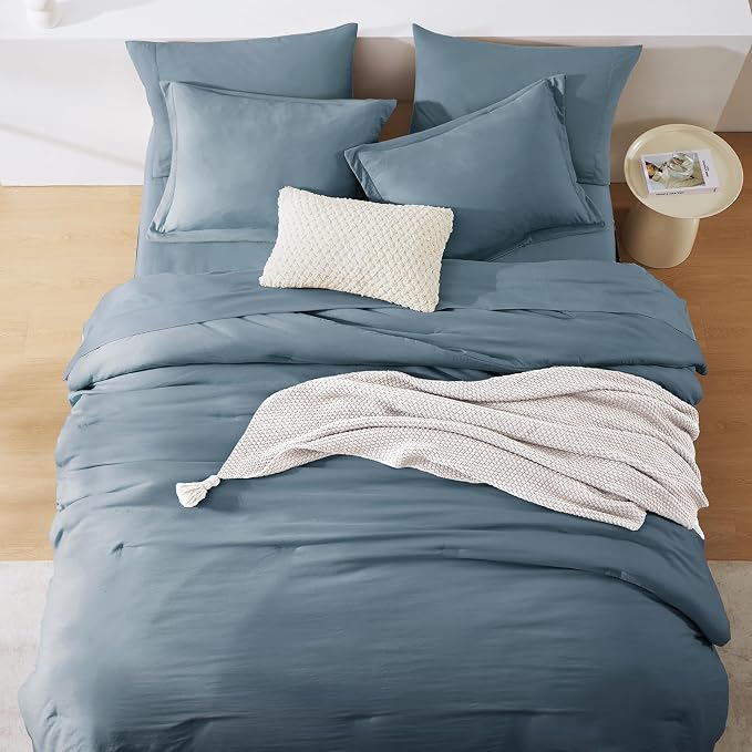 WRENSONGE Queen Comforter Set- 7 Pieces Soft Oxford Blue Bed in a Bag - Image 5
