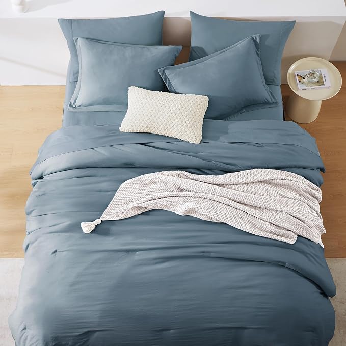 WRENSONGE Full Size Comforter Sets, 7 Pieces Oxford Blue Bed in a Bag - Image 3