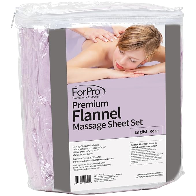 ForPro Premium Flannel 3-Piece Massage Sheet Set, English Rose, - Image 4