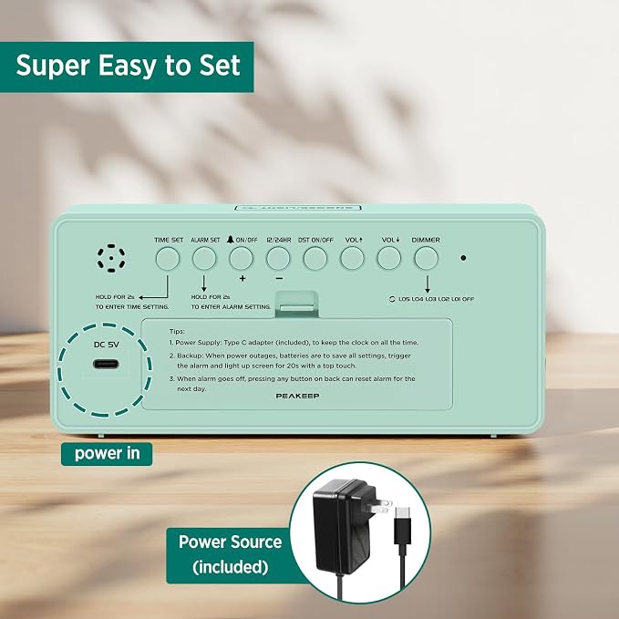 Peakeep Digital Clock, Alarm Clock Battery Backup Powered - Image 7