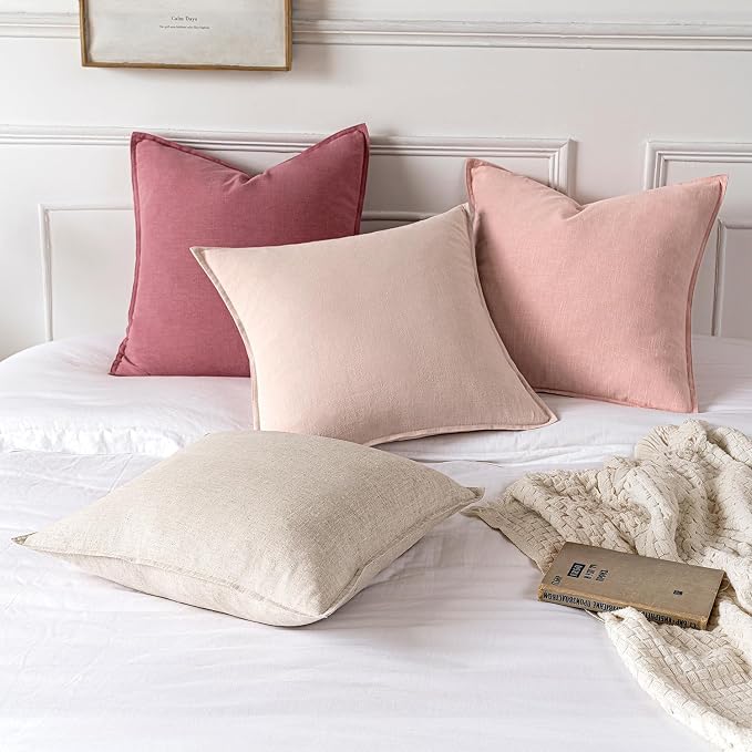 MIULEE Decorative Linen Pillow Covers 20x20 Inch Pink ​Boho Farmhouse​ ​Neutral - Image 5