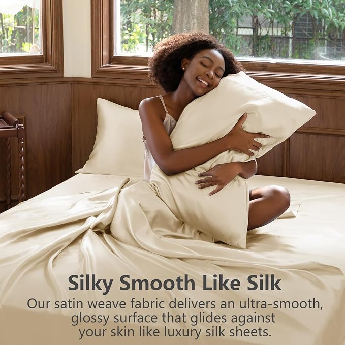 CozyLux Satin Sheets Queen Size Bed Set - Image 3