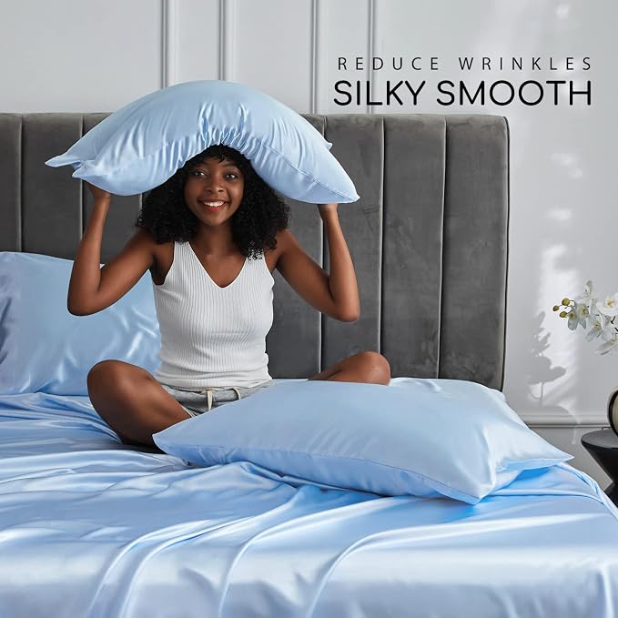 MR&HM Satin Bed Sheets, Twin XL Size Sheets Set - Image 3