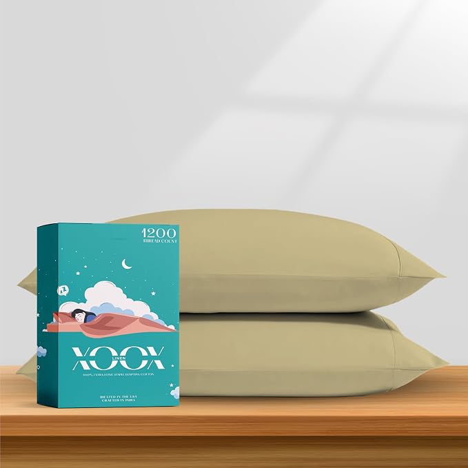 XOOX Linen 100% Egyptian Cotton King Pillow Cases Set of 2 by XOOXLinen