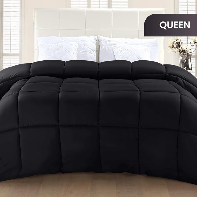 Utopia Bedding Queen Comforter Duvet Insert, Quilted Black Comforter - Image 2