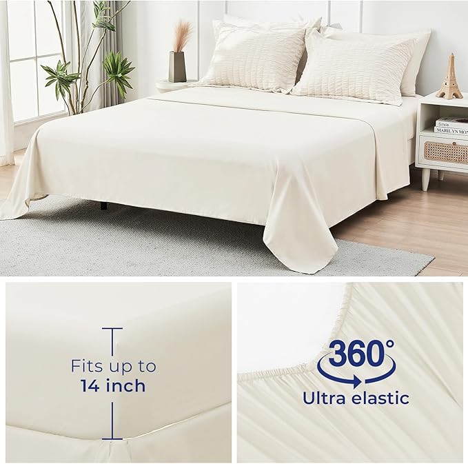 HYMOKEGE Ivory King Size Comforter Set Seersucker 7 Pieces, All Season Luxury - Image 7