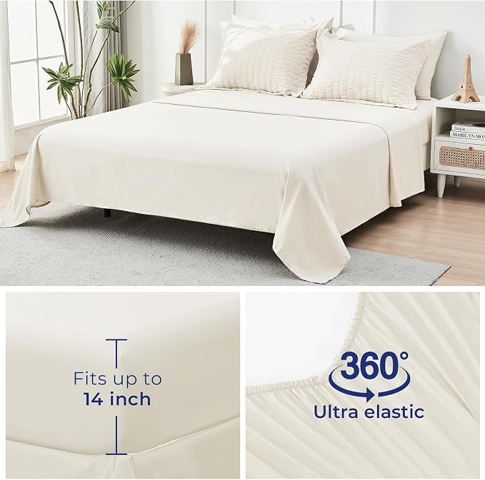 HYMOKEGE Ivory California King Comforter Set Seersucker 7 Pieces, All Season - Image 7