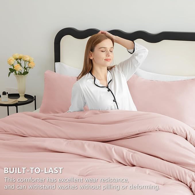 CozyLux California King Comforter Set Blush Pink, 3 Pieces Cal King Solid - Image 3