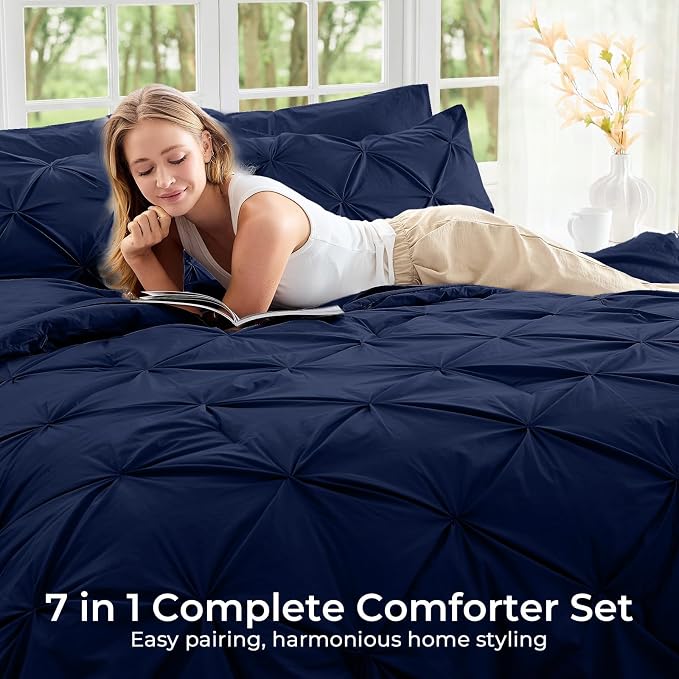 Sasttie Full Size Comforter Set, 7-Piece Bed in a Bag, Pintuck Bedding Sets - Image 6