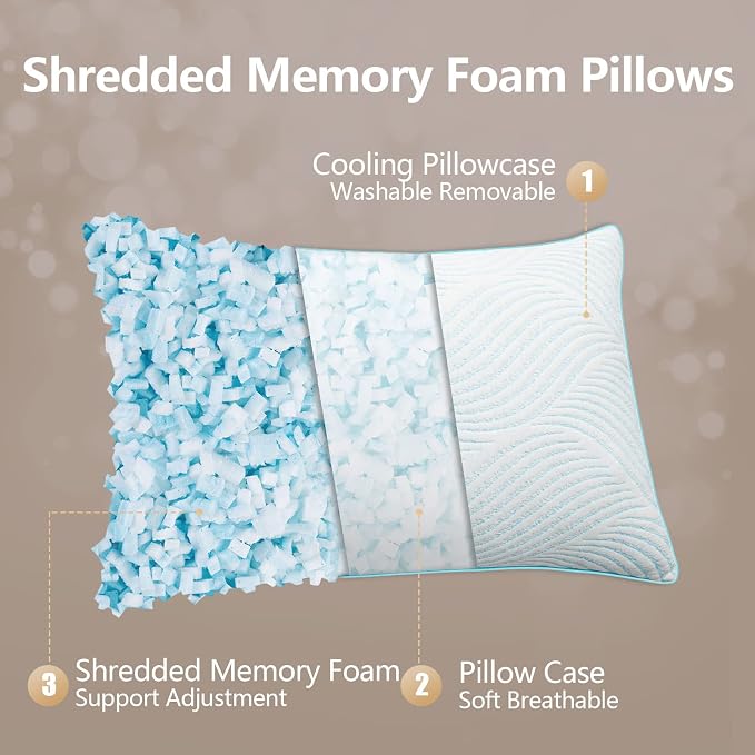 Pillows Queen Size Set of 2 Cooling Memory Foam Pillows - Image 2