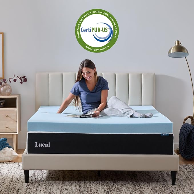 Lucid 4 Inch Memory Foam Mattress Topper, Twin Size – Cooling Gel Bed Topper – - Image 4