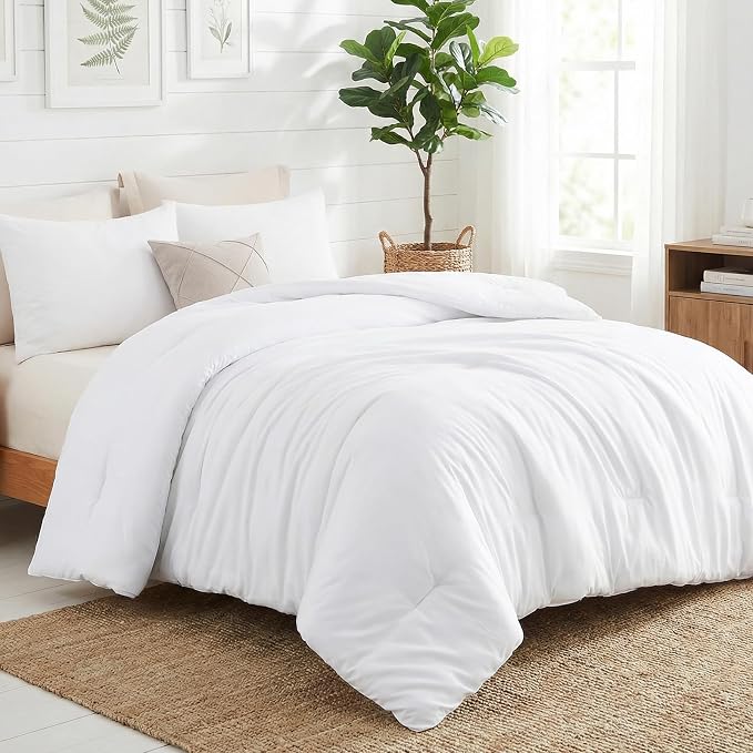 CozyLux Full Size Comforter Set White, 3 Pieces Solid Breathable Quilted - Image 9