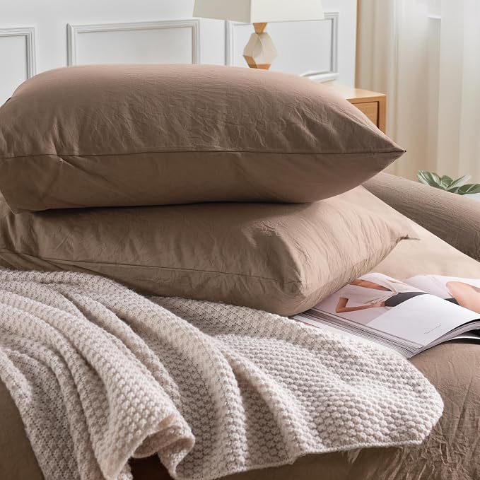 NEXHOME PRO 100% Washed Cotton Duvet Cover King Size, Ogranic Natural Linen - Image 4