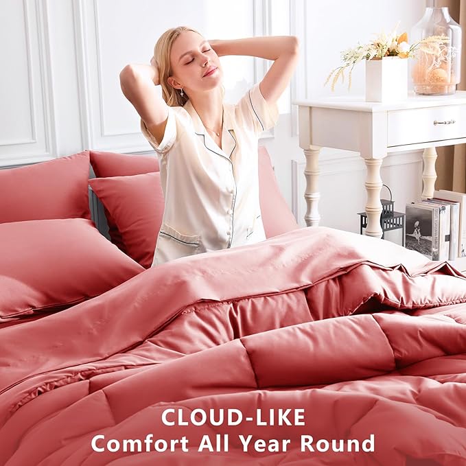 CozyLux Full Size Comforter Sets Coral, 7 Pieces Bed in a Bag, Coral Comforter - Image 4