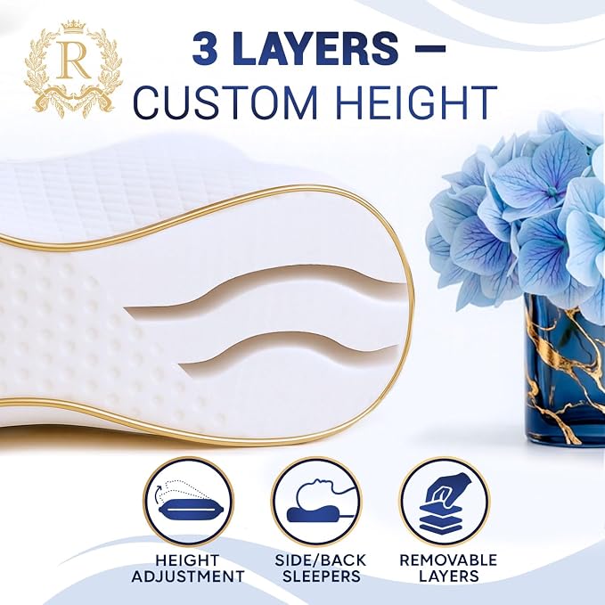 Royal Therapy Travel Memory Foam Pillow 2-Pack, Neck Pillow Bamboo Adjustable - Image 4