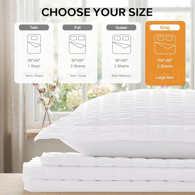 Cozyide White King Size, 3 Pieces Bedding, Soft Breathable Seersucker Duvet - Image 3