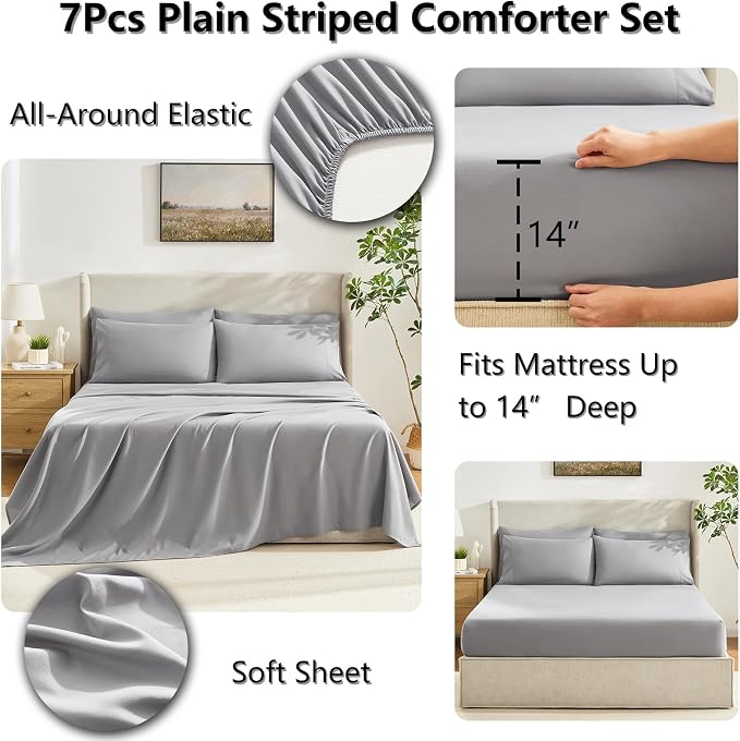 CozyLux Full Size Comforter Sets Grey, 7 Pieces Bed in a Bag, All Season - Image 5