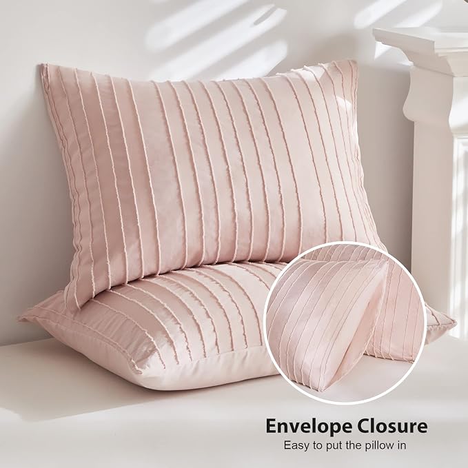 WARMDERN Pink Boho Duvet Cover King Size, Striped Textured Duvet Cover Set - Image 7