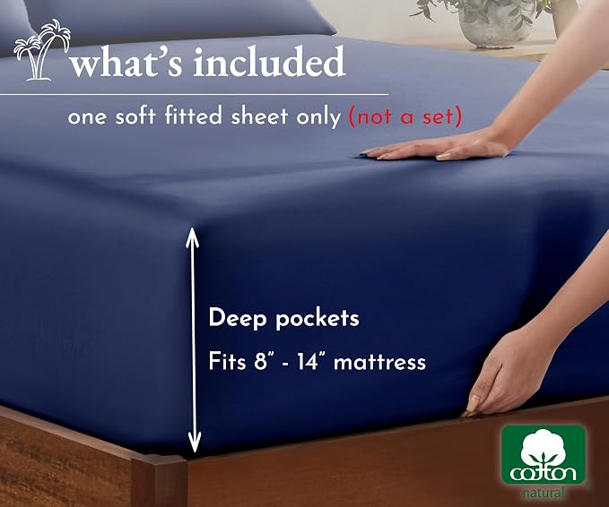 California Design Den Natural 100% Cotton Fitted Sheet Full Size Only - Image 4